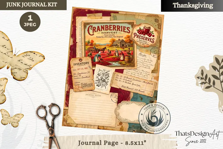 Vintage Thanksgiving Junk Journal page Scrapbooking collage
