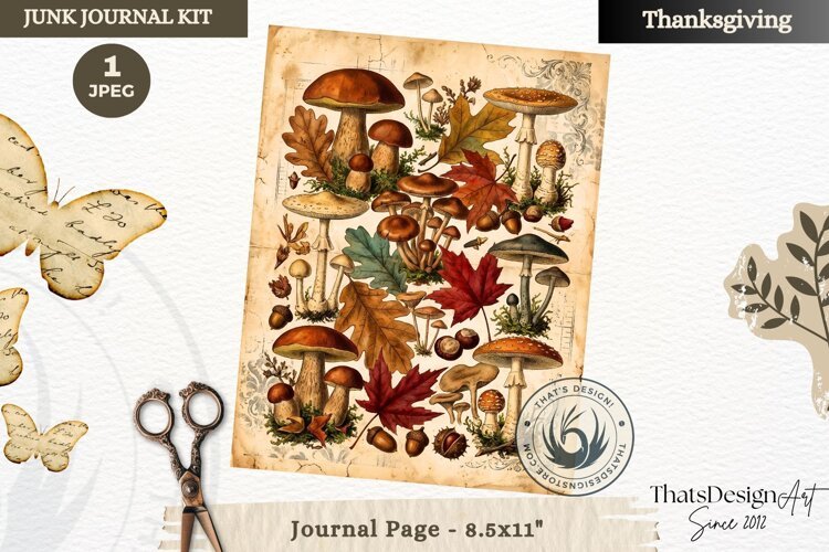 Vintage Thanksgiving Junk Journal page Scrapbooking collage example image 1