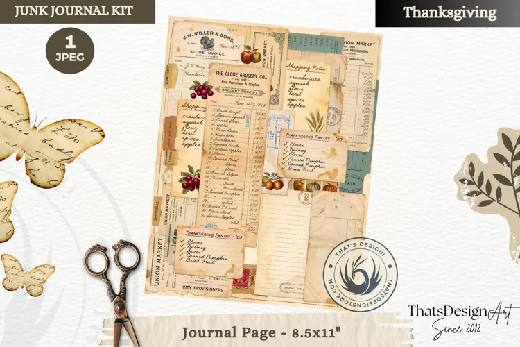 Vintage Thanksgiving Junk Journal page Scrapbooking collage