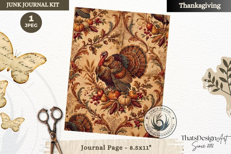 Vintage Thanksgiving Junk Journal page Scrapbooking collage example image 1