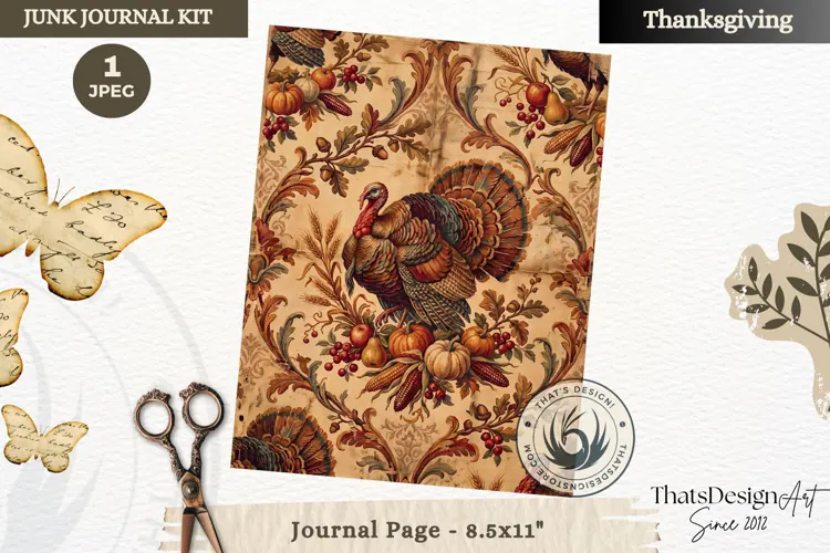 Vintage Thanksgiving Junk Journal page Scrapbooking collage