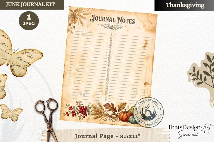 Vintage Thanksgiving Junk Journal page Scrapbooking collage example image 1
