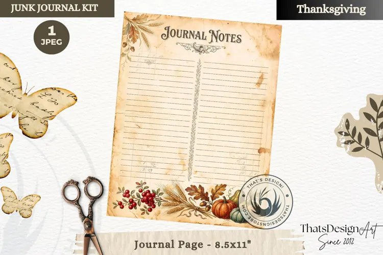 Vintage Thanksgiving Junk Journal page Scrapbooking collage