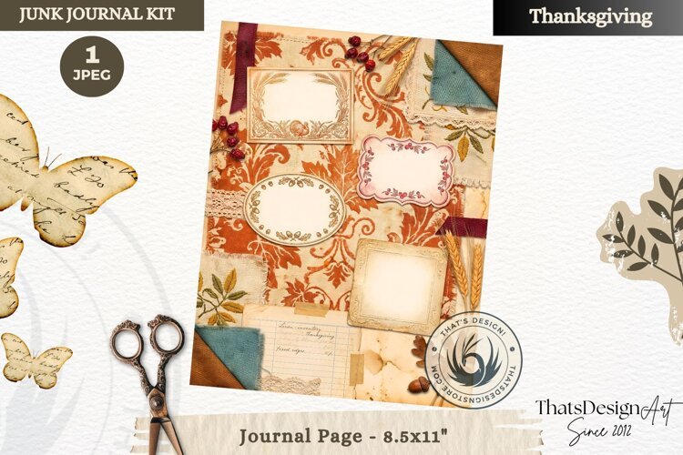 Vintage Thanksgiving Junk Journal page Scrapbooking collage example image 1