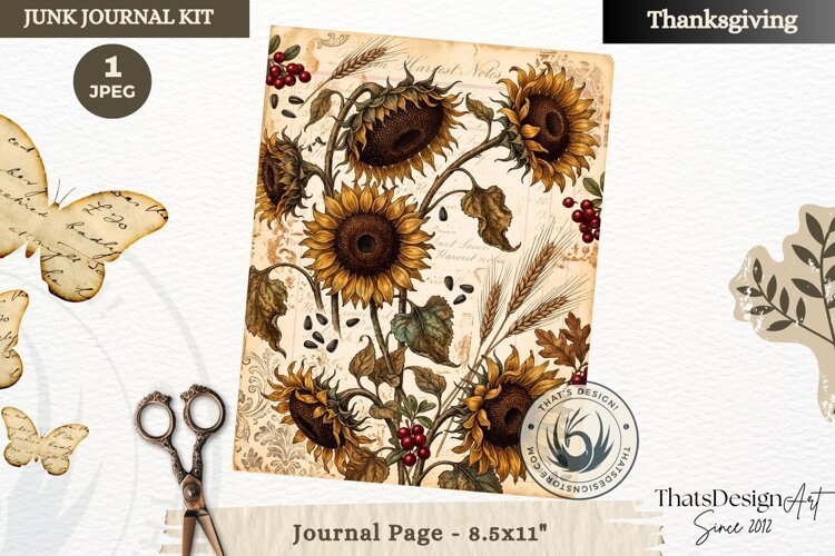 Vintage Thanksgiving Junk Journal page Scrapbooking collage example image 1