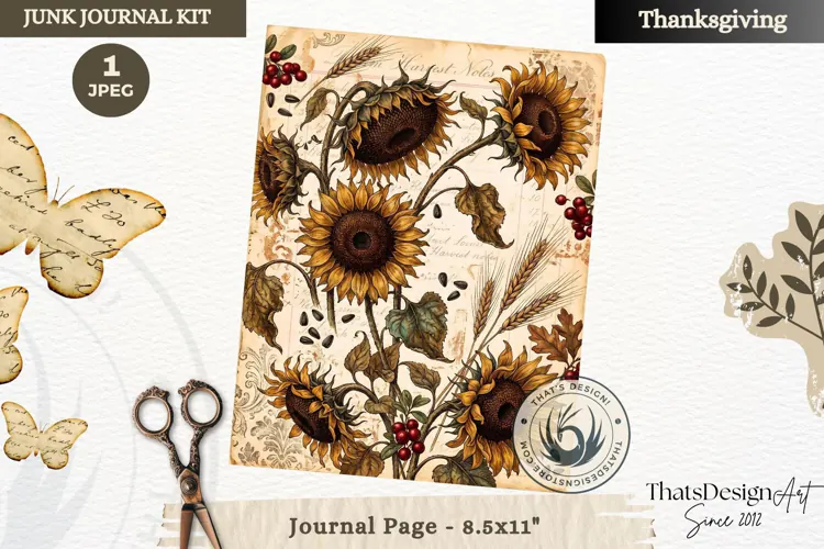 Vintage Thanksgiving Junk Journal page Scrapbooking collage