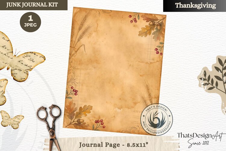 Vintage Thanksgiving Junk Journal blank page Scrapbooking example image 1