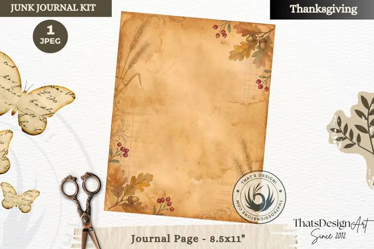 Vintage Thanksgiving Junk Journal blank page Scrapbooking