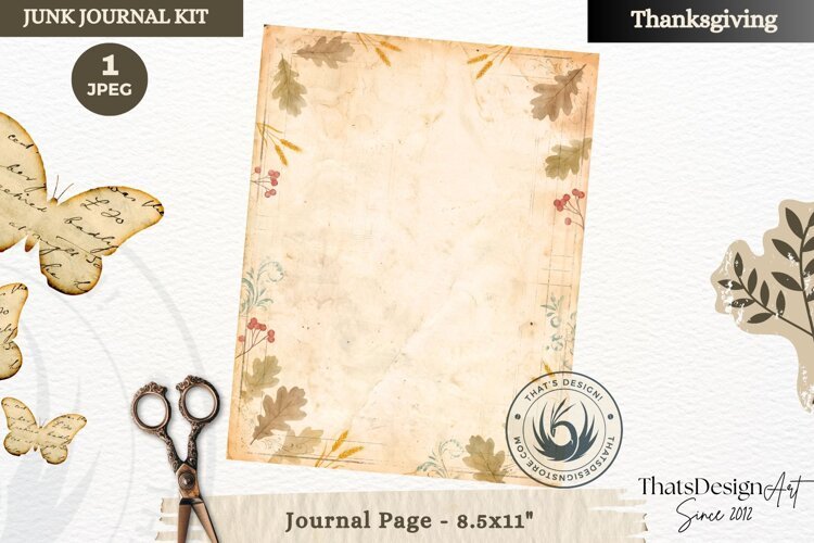 Vintage Thanksgiving Junk Journal blank page Scrapbooking example image 1
