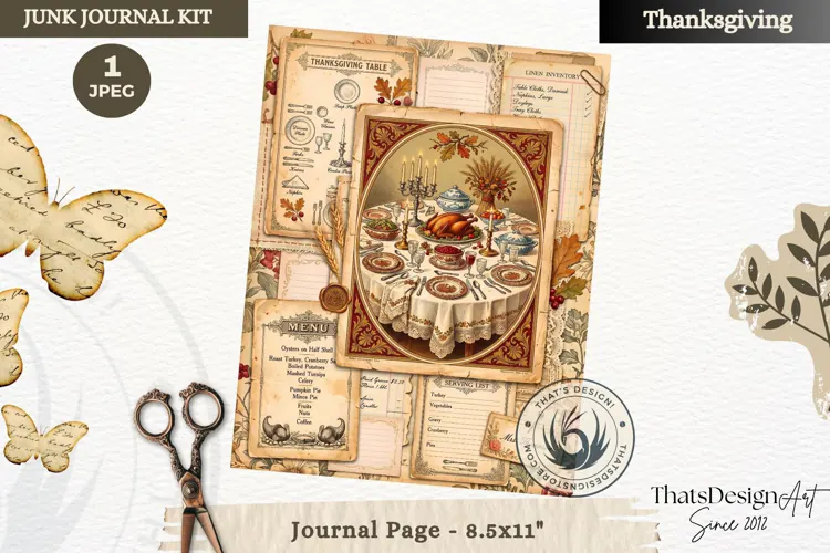 Vintage Thanksgiving Junk Journal page Scrapbooking collage