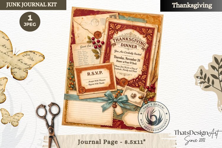 Vintage Thanksgiving Junk Journal page Scrapbooking collage example image 1