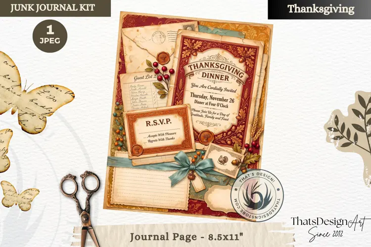 Vintage Thanksgiving Junk Journal page Scrapbooking collage
