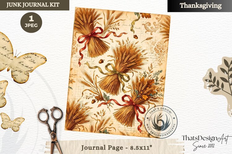 Vintage Thanksgiving Junk Journal page Scrapbooking collage example image 1