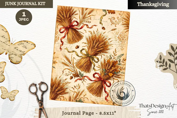 Vintage Thanksgiving Junk Journal page Scrapbooking collage