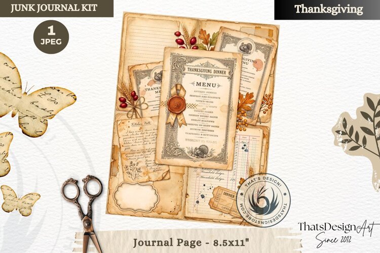 Vintage Thanksgiving Junk Journal page Scrapbooking collage example image 1