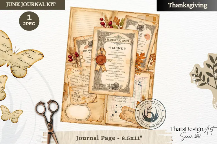 Vintage Thanksgiving Junk Journal page Scrapbooking collage