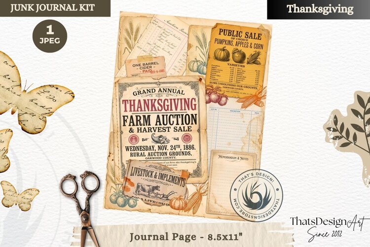 Vintage Thanksgiving Junk Journal page Scrapbooking collage example image 1