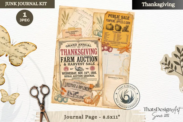 Vintage Thanksgiving Junk Journal page Scrapbooking collage