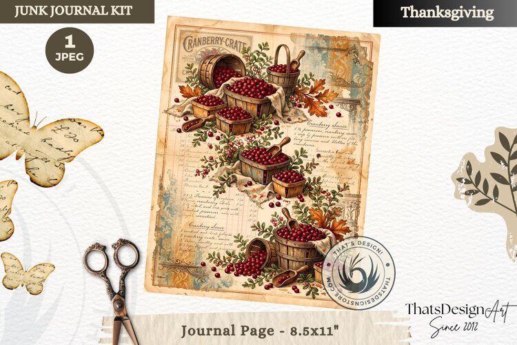 Vintage Thanksgiving Junk Journal page Scrapbooking collage example image 1