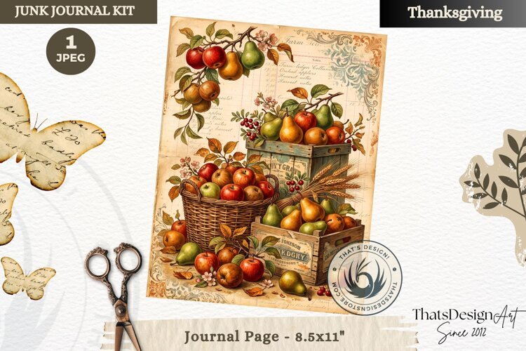 Vintage Thanksgiving Junk Journal page Scrapbooking collage example image 1