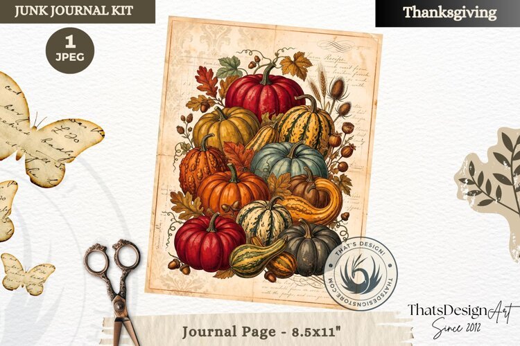 Vintage Thanksgiving Junk Journal page Scrapbooking collage example image 1
