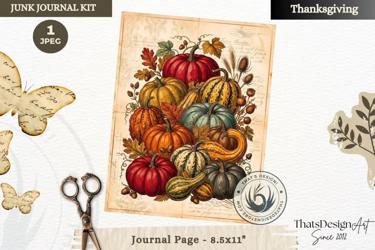Vintage Thanksgiving Junk Journal page Scrapbooking collage