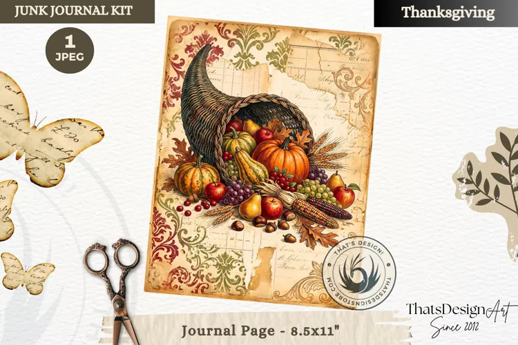 Vintage Thanksgiving Junk Journal page Scrapbooking collage