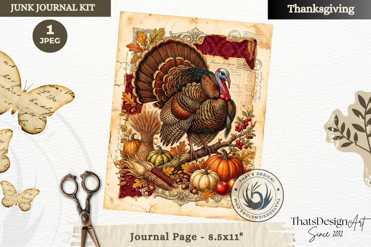 Vintage Thanksgiving Junk Journal page Scrapbooking collage