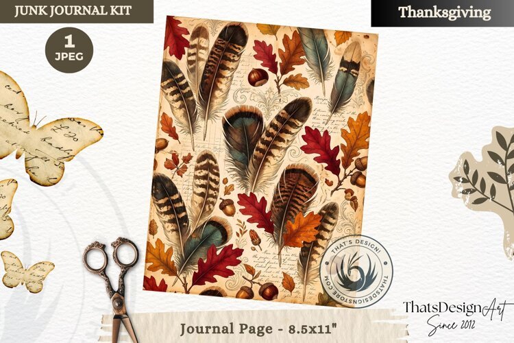 Vintage Thanksgiving Junk Journal page Scrapbooking collage example image 1