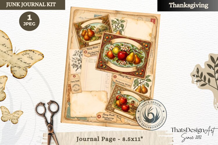 Vintage Thanksgiving Junk Journal page Scrapbooking collage example image 1