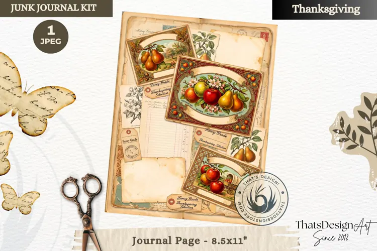 Vintage Thanksgiving Junk Journal page Scrapbooking collage
