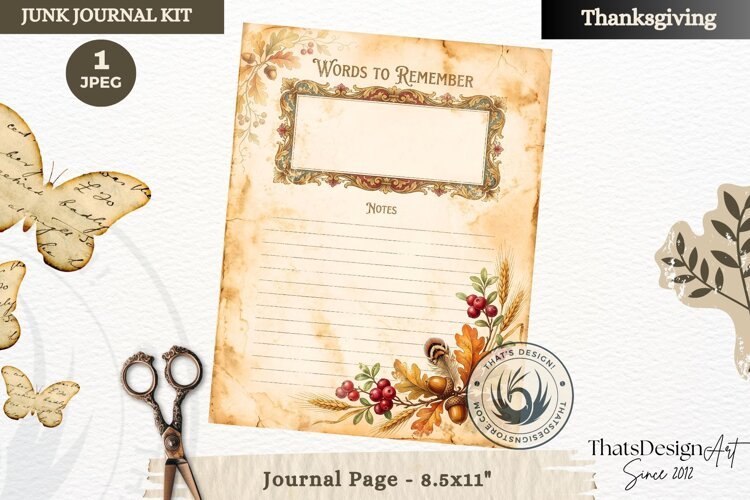 Vintage Thanksgiving Junk Journal page Scrapbooking collage example image 1
