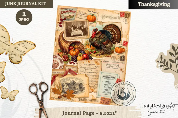 Vintage Thanksgiving Junk Journal page Scrapbooking collage