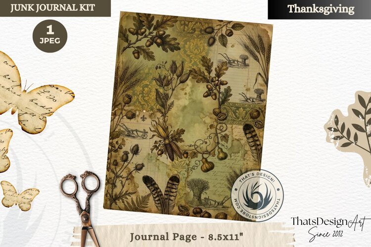 Vintage Thanksgiving Junk Journal page Scrapbooking collage example image 1