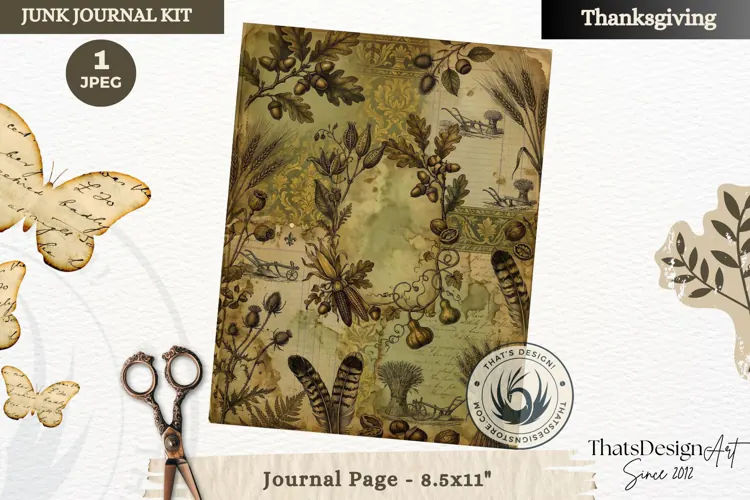 Vintage Thanksgiving Junk Journal page Scrapbooking collage