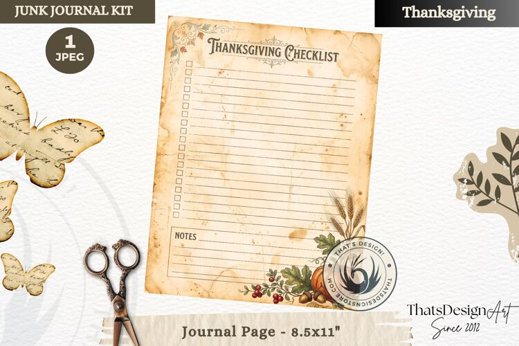Vintage Thanksgiving Junk Journal page Scrapbooking collage example image 1