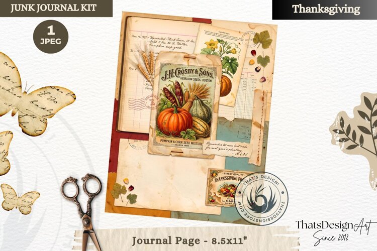 Vintage Thanksgiving Junk Journal page Scrapbooking collage example image 1