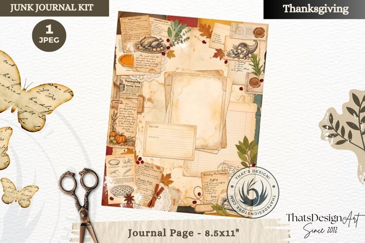 Vintage Thanksgiving Junk Journal page Scrapbooking collage example image 1