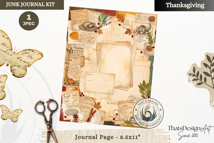 Vintage Thanksgiving Junk Journal page Scrapbooking collage