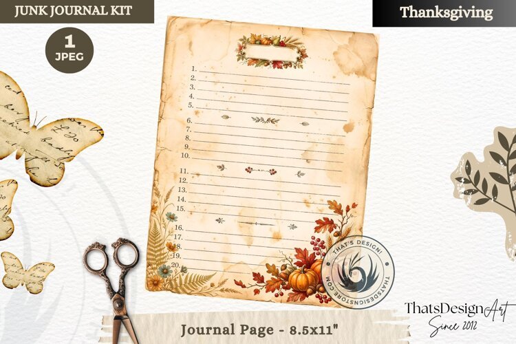 Vintage Thanksgiving Junk Journal page Scrapbooking collage example image 1