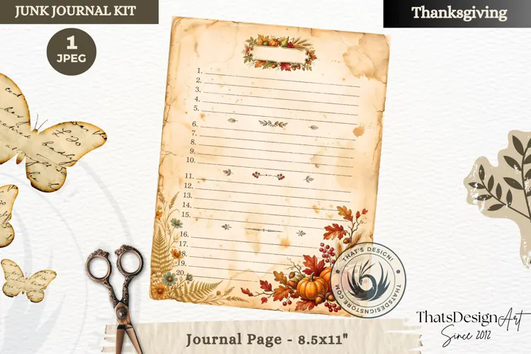 Vintage Thanksgiving Junk Journal page Scrapbooking collage