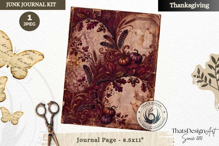 Vintage Thanksgiving Junk Journal page Scrapbooking collage example image 1