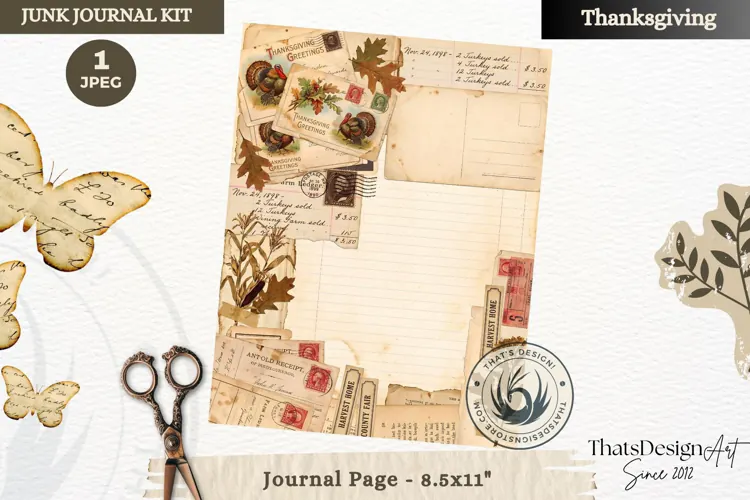 Vintage Thanksgiving Junk Journal page Scrapbooking collage