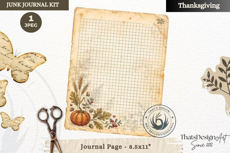 Vintage Thanksgiving Junk Journal page Scrapbooking collage example image 1