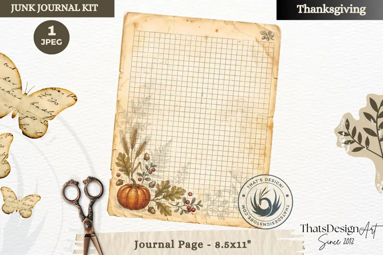 Vintage Thanksgiving Junk Journal page Scrapbooking collage