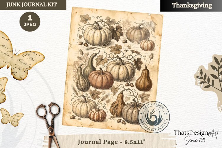Vintage Thanksgiving Junk Journal page Scrapbooking collage example image 1