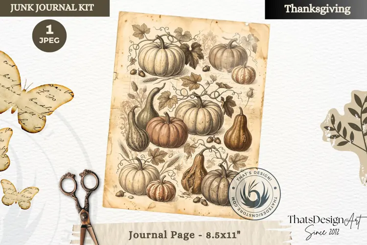 Vintage Thanksgiving Junk Journal page Scrapbooking collage