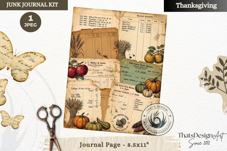 Vintage Thanksgiving Junk Journal page Scrapbooking collage