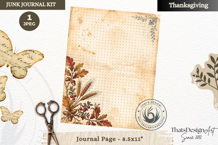 Vintage Thanksgiving Junk Journal page Scrapbooking collage example image 1