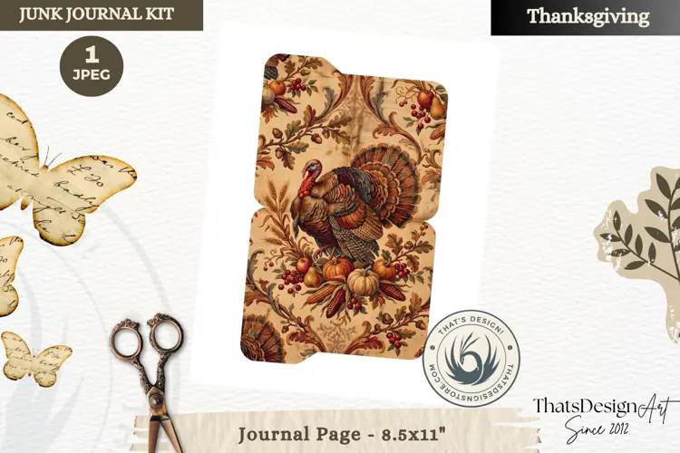 Vintage Thanksgiving Junk Journal page Ephemera Scrapbooking